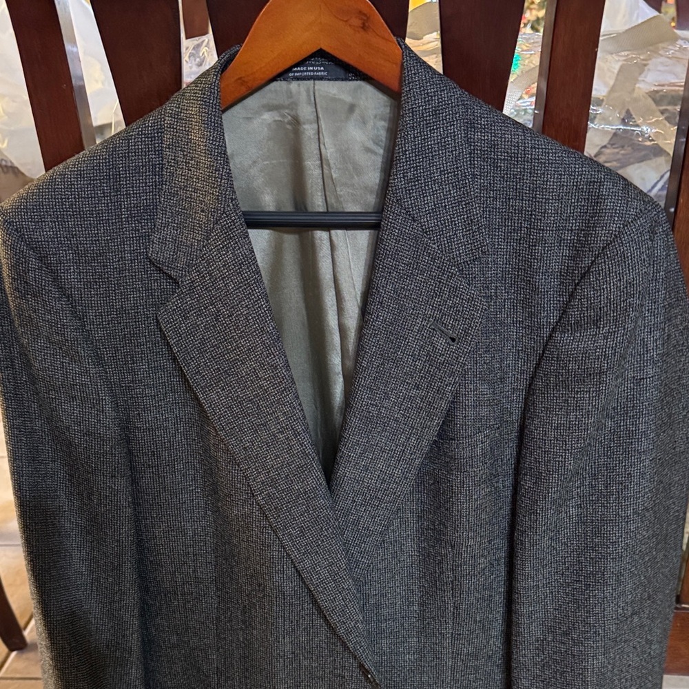 Hart Schaffner Marx Charcoal tan Blazer mens 42L small tear inside pocket